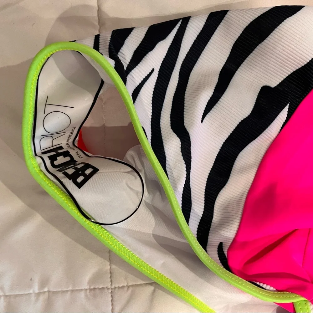 BEACH RIOT Highway Bikini Bottom Small Neon Zebra Print Black White Pink High